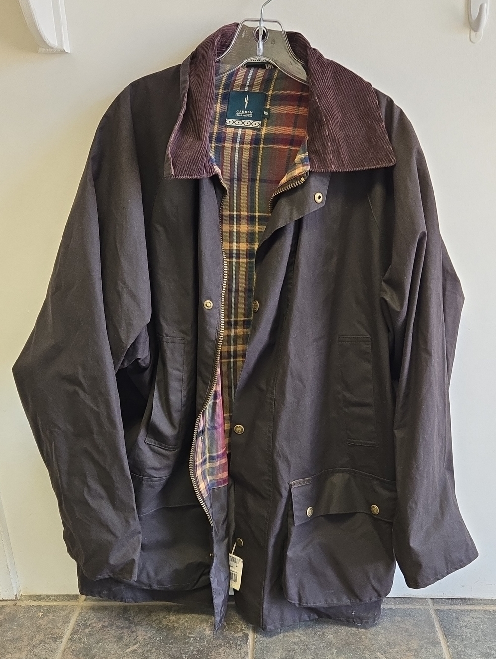 Men's Military-Style Field Jacket with Corduroy Collar - Brown